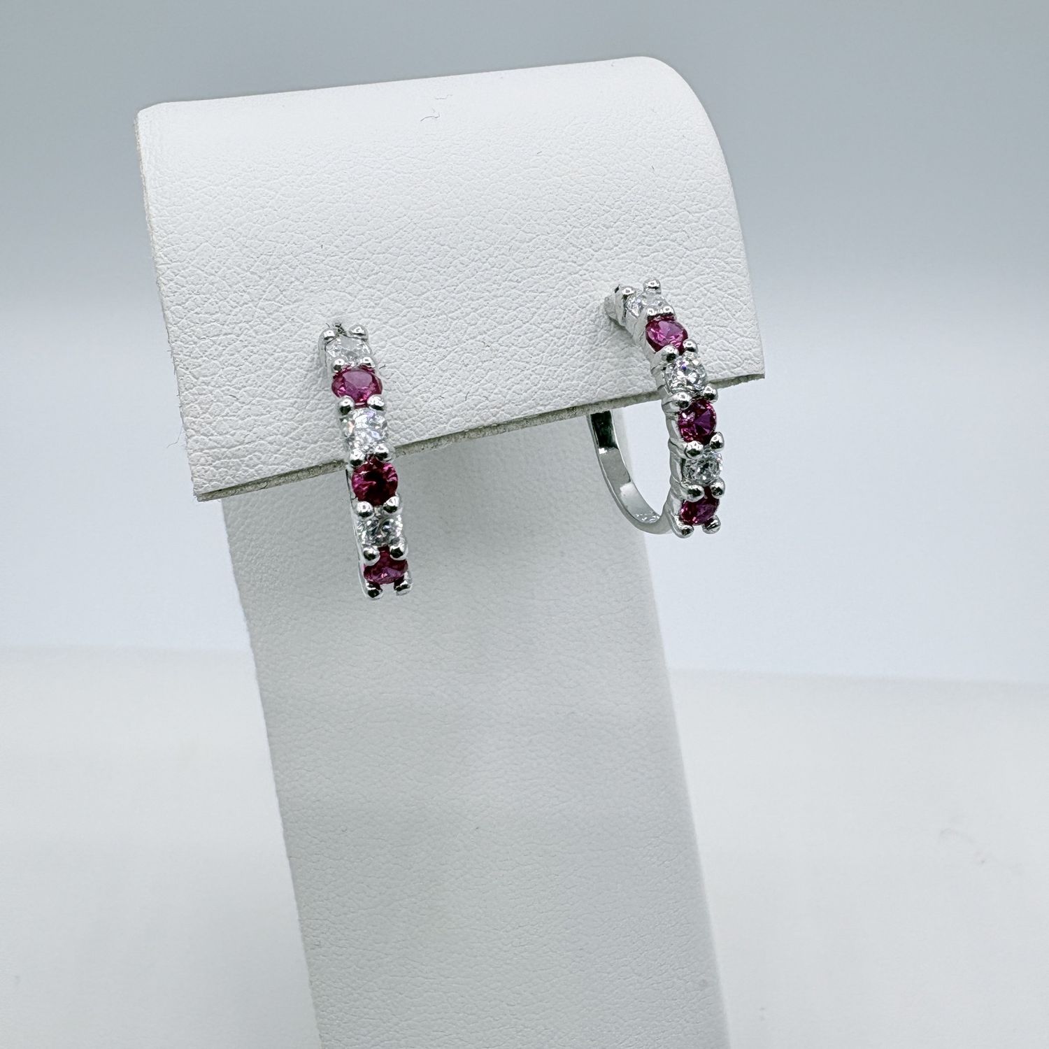 STERLING PINK &amp; WHITE HOOP EARRING