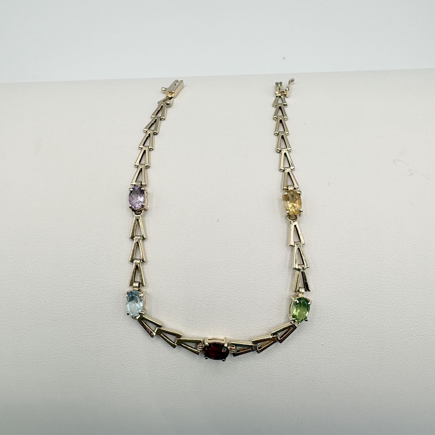 14K AMETHYST, PERIDOT, GARNET, &amp; TOPAZ BRACELET 7.5"