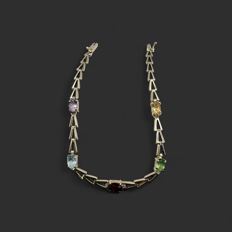 14K AMETHYST, PERIDOT, GARNET, &amp; TOPAZ BRACELET 7.5"