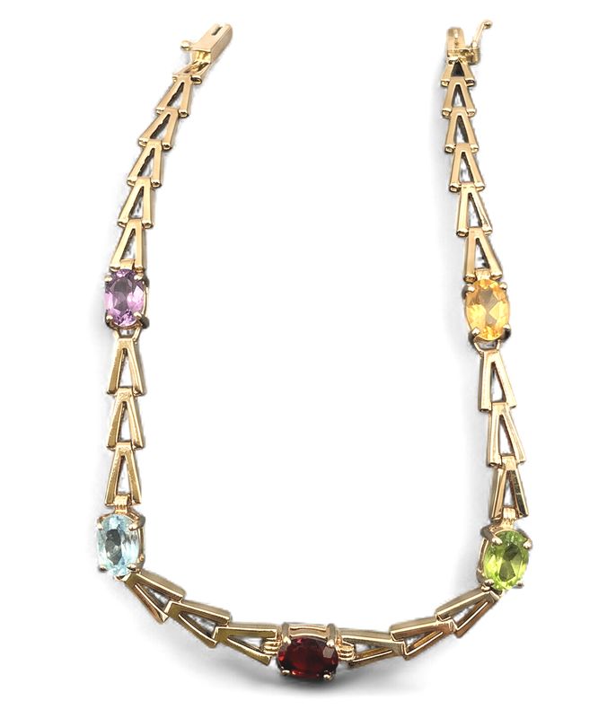 14K AMETHYST, PERIDOT, GARNET, &amp; TOPAZ BRACELET 7.5"