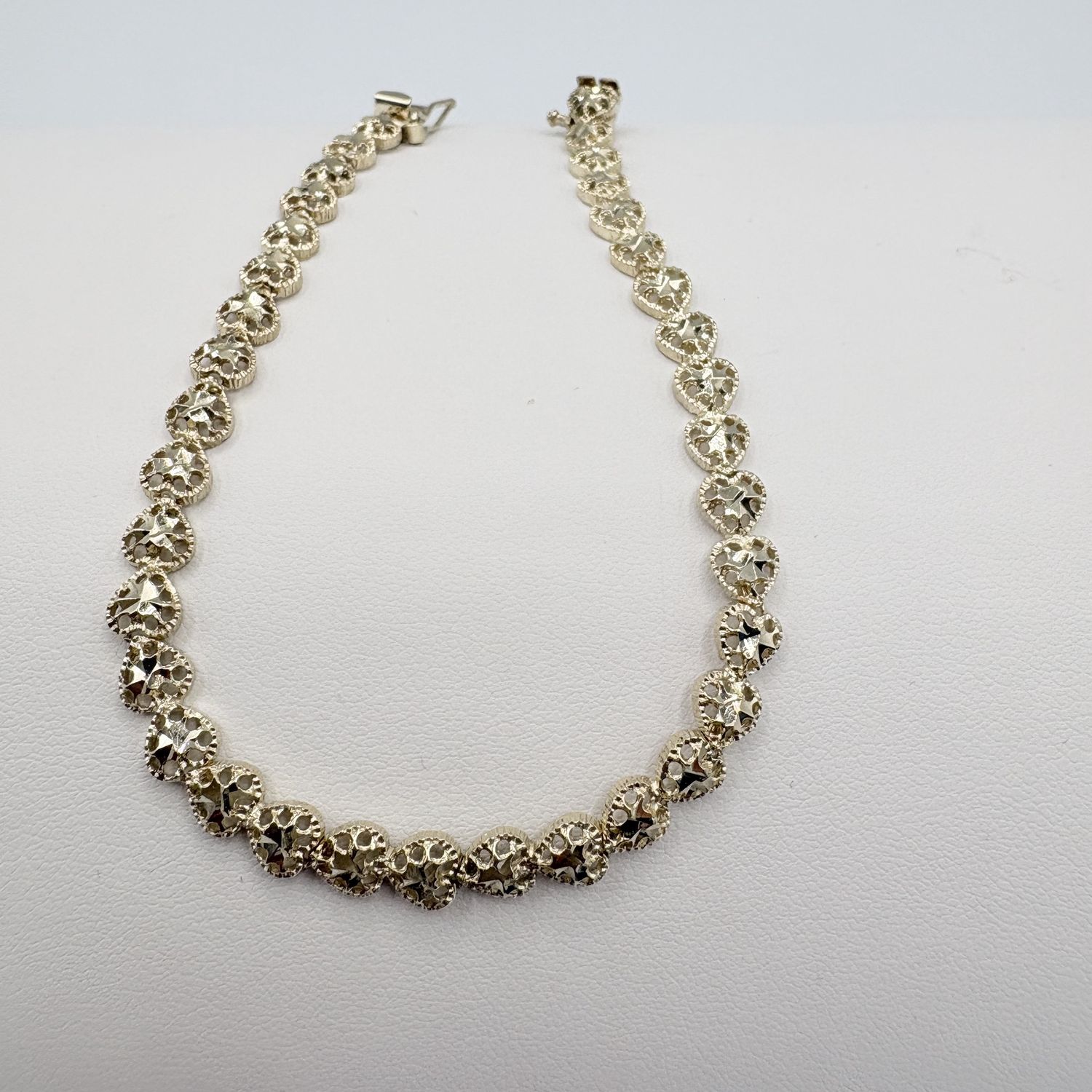 14K DIAMOND CUT HEART LINK BRACELET 7.5"