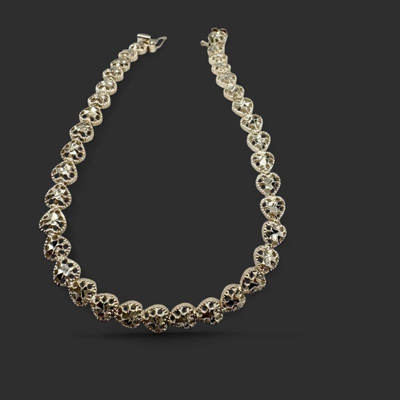 14K DIAMOND CUT HEART LINK BRACELET 7.5"