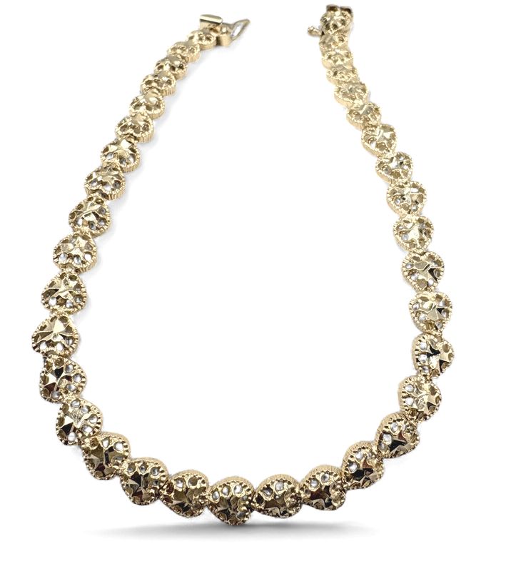 14K DIAMOND CUT HEART LINK BRACELET 7.5"