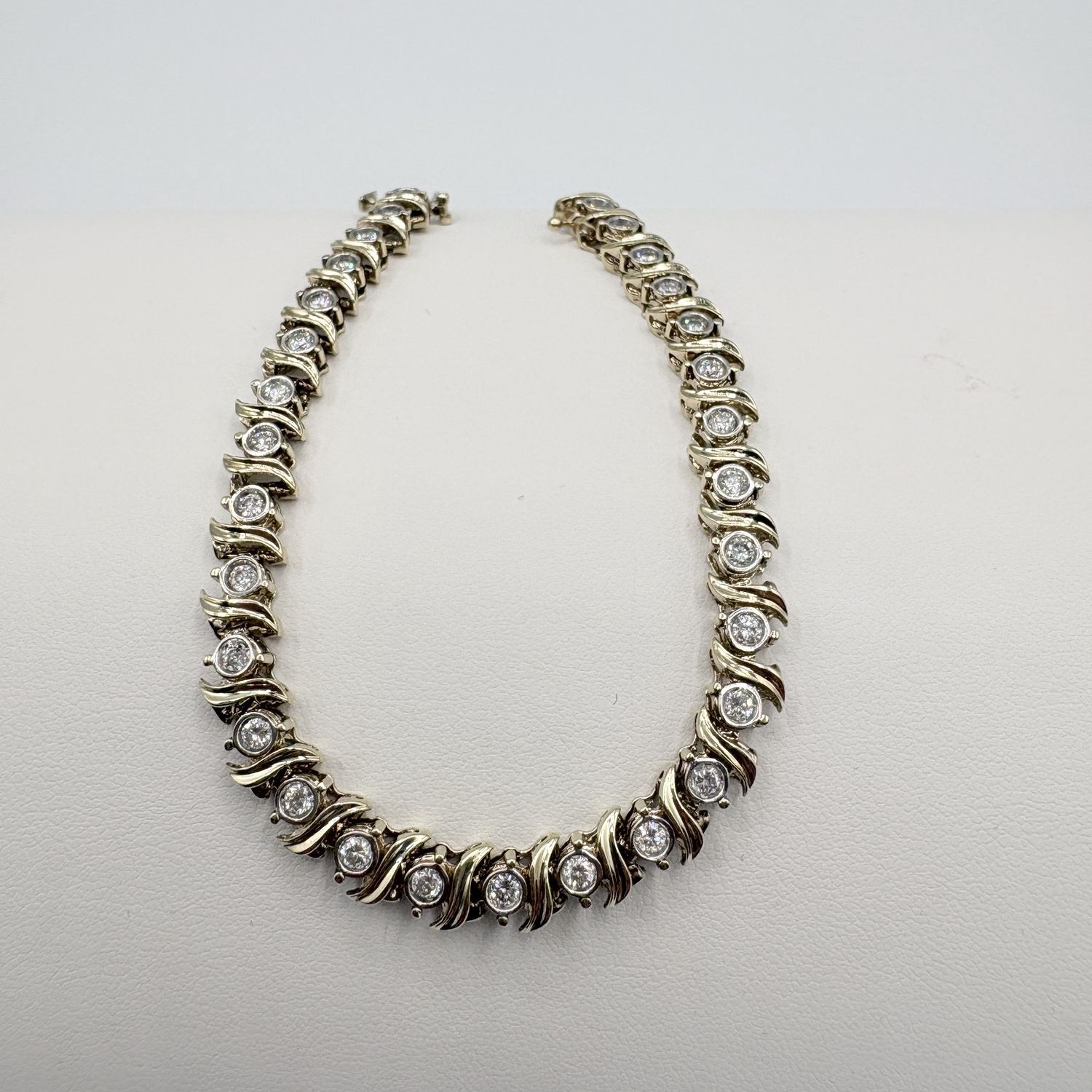 14K "S" LINK DIAMOND BEZEL TENNIS BRACELET 7.5"