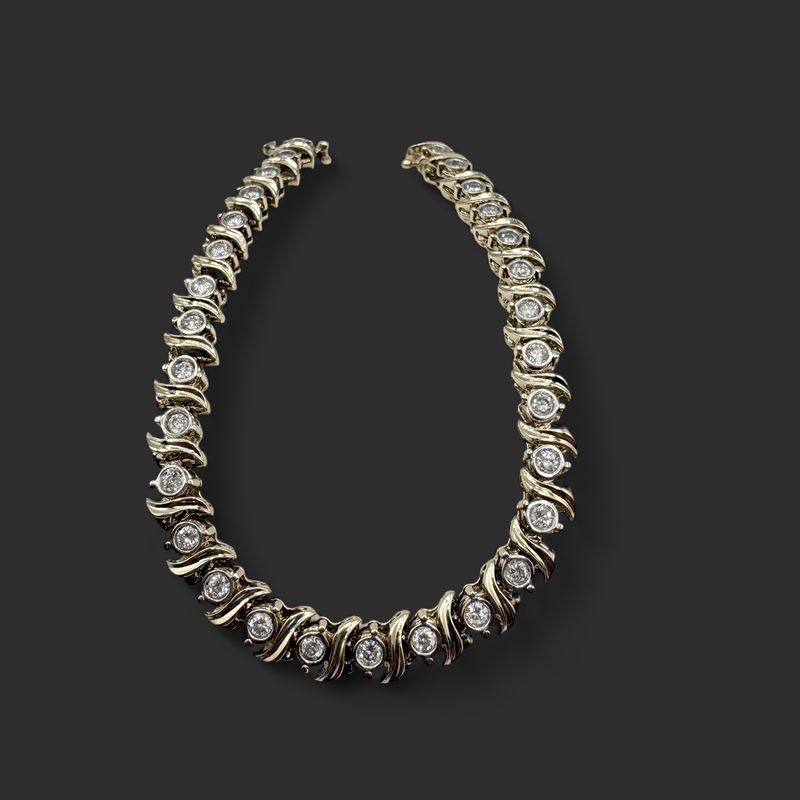 14K "S" LINK DIAMOND BEZEL TENNIS BRACELET 7.5"