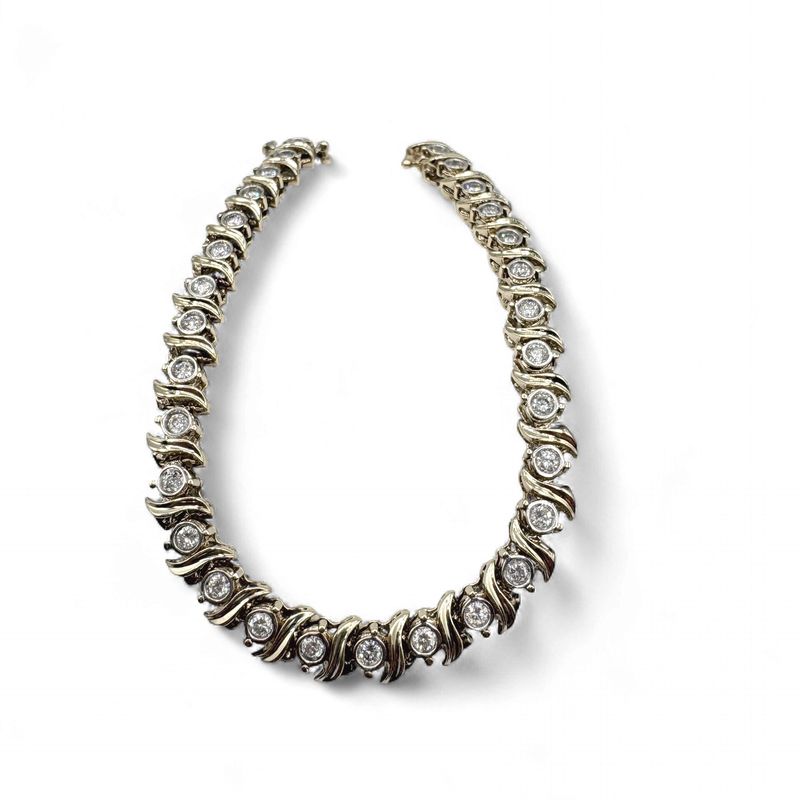 14K "S" LINK DIAMOND BEZEL TENNIS BRACELET 7.5"