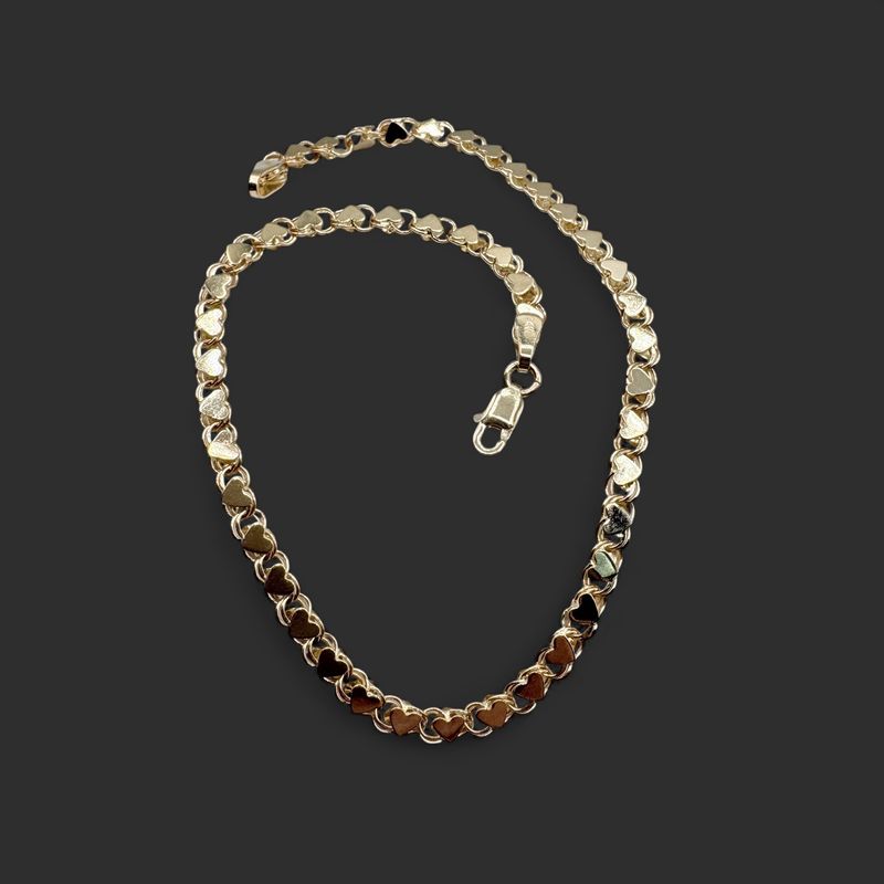 14K HEART LINK ANKLET 9.25" IN YELLOW GOLD