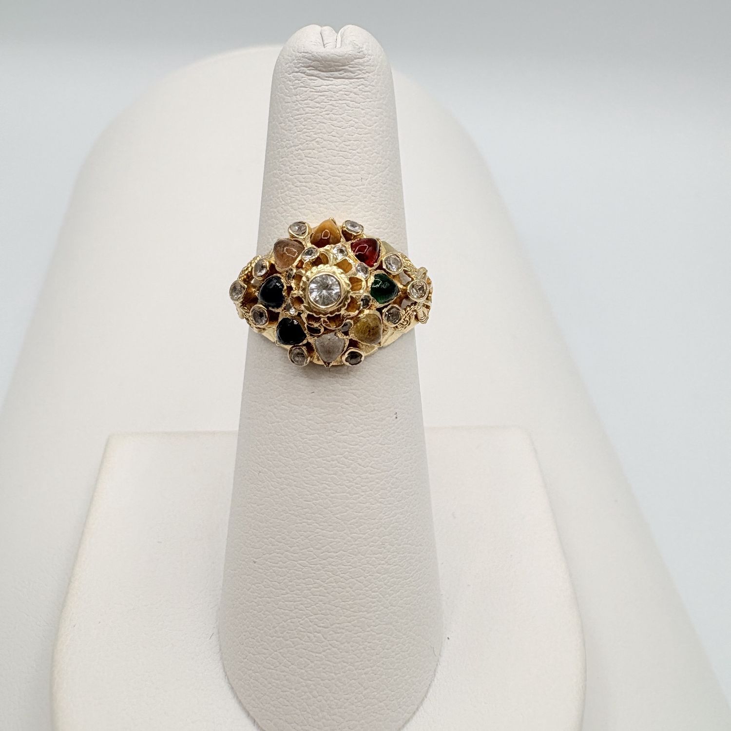 18K THAI PRINCESS MULTI GEMSTONE RING SIZE 5 IN YELLOW GOLD