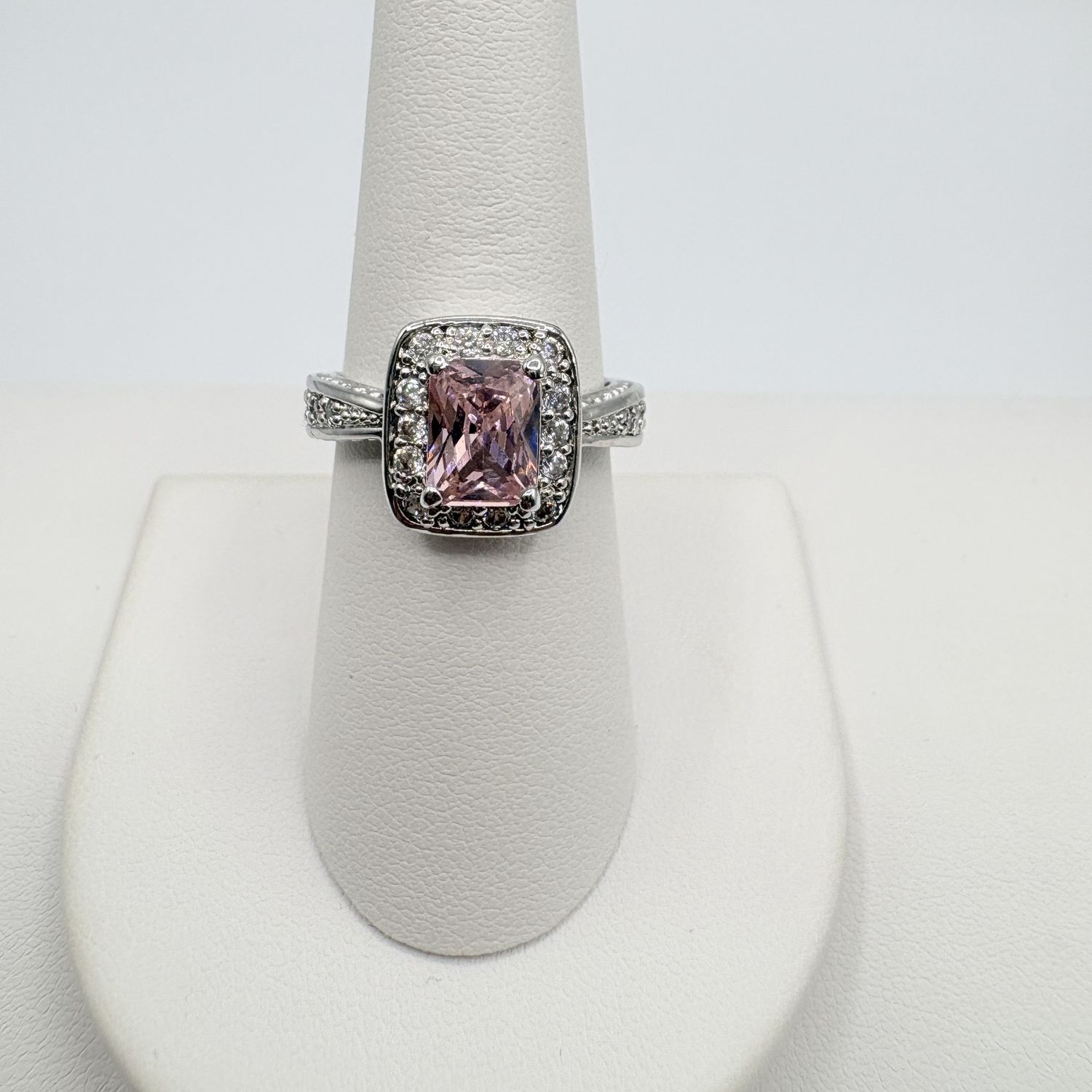 STERLING PINK ICE &amp; CZ RING SIZE 8