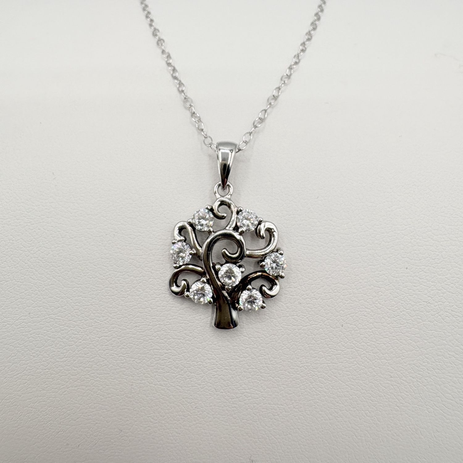 STERLING CZ TREE PENDANT WITH CHAIN 19"