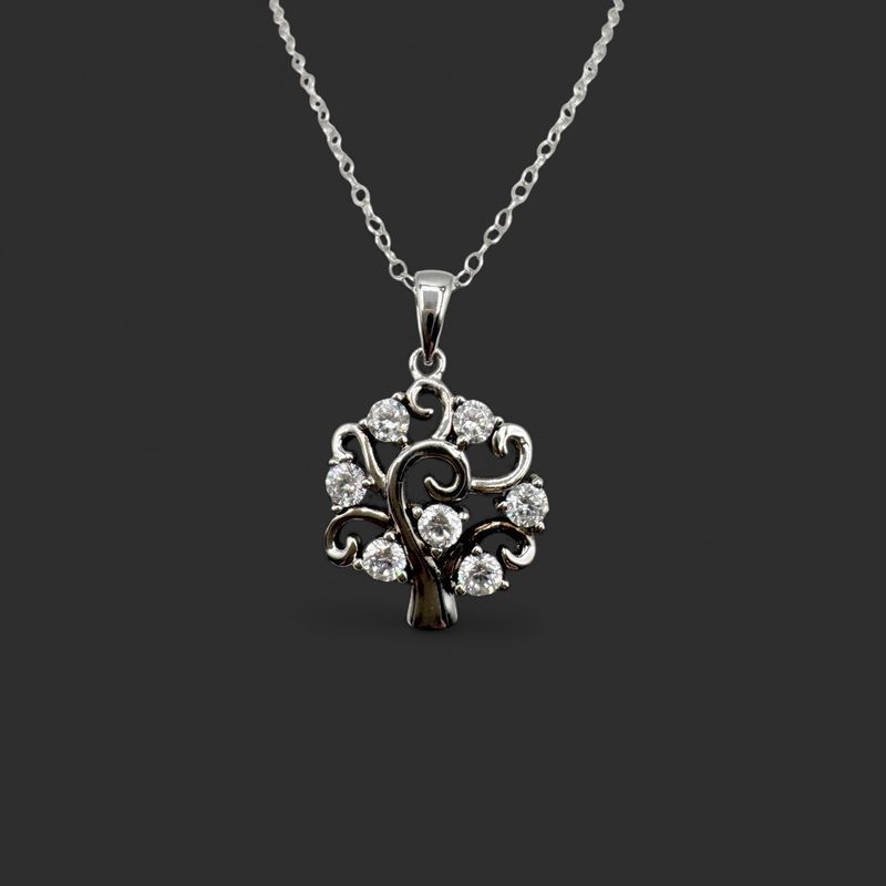 STERLING CZ TREE PENDANT WITH CHAIN 19"