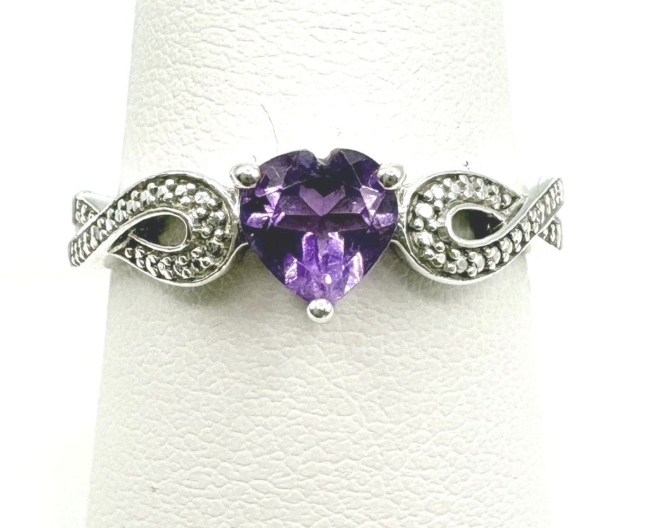 STERLING HEART AMETHYST RING SIZE 9
