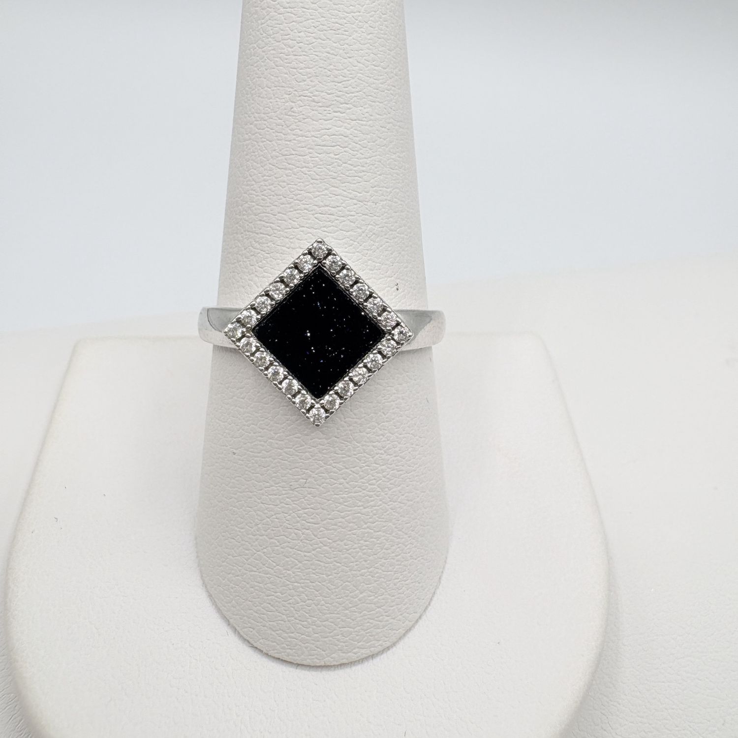 STERLING BLUE GOLDSTONE &amp; CZ RING SIZE 9 BY ELLE