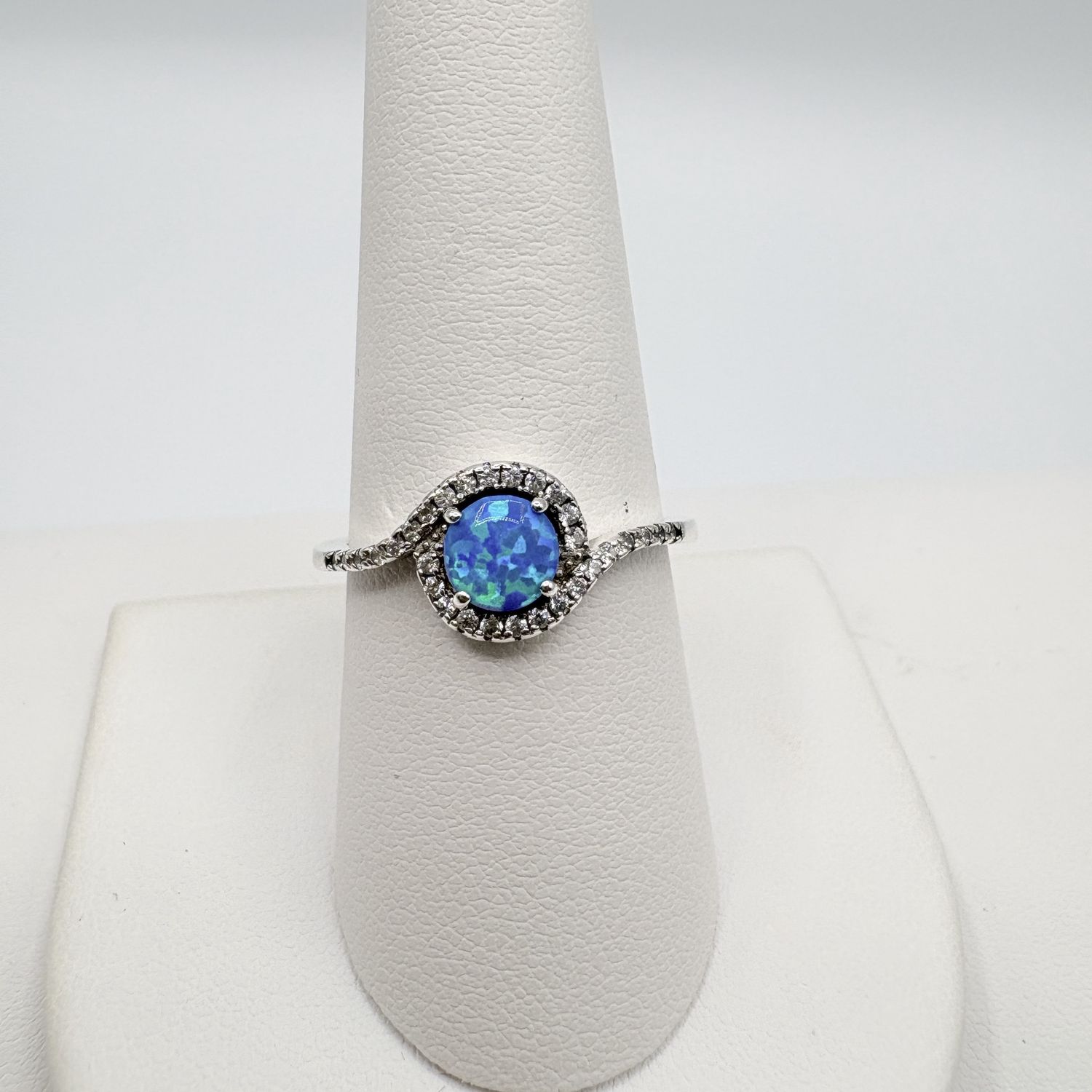STERLING OPAL &amp; CZ RING SIZE 9
