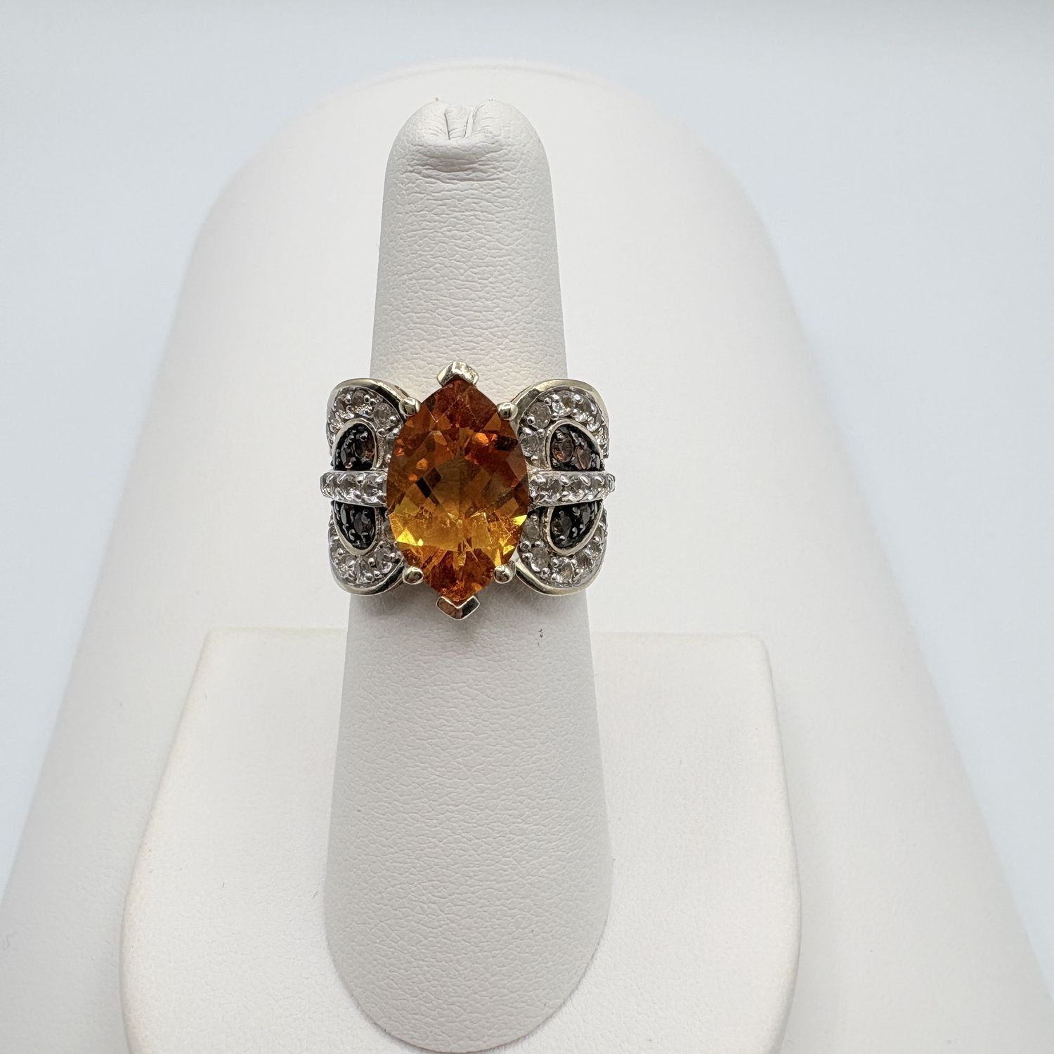 STERLING GOLD PLATED CITRINE WITH CZ ACCENT RING SIZE 6