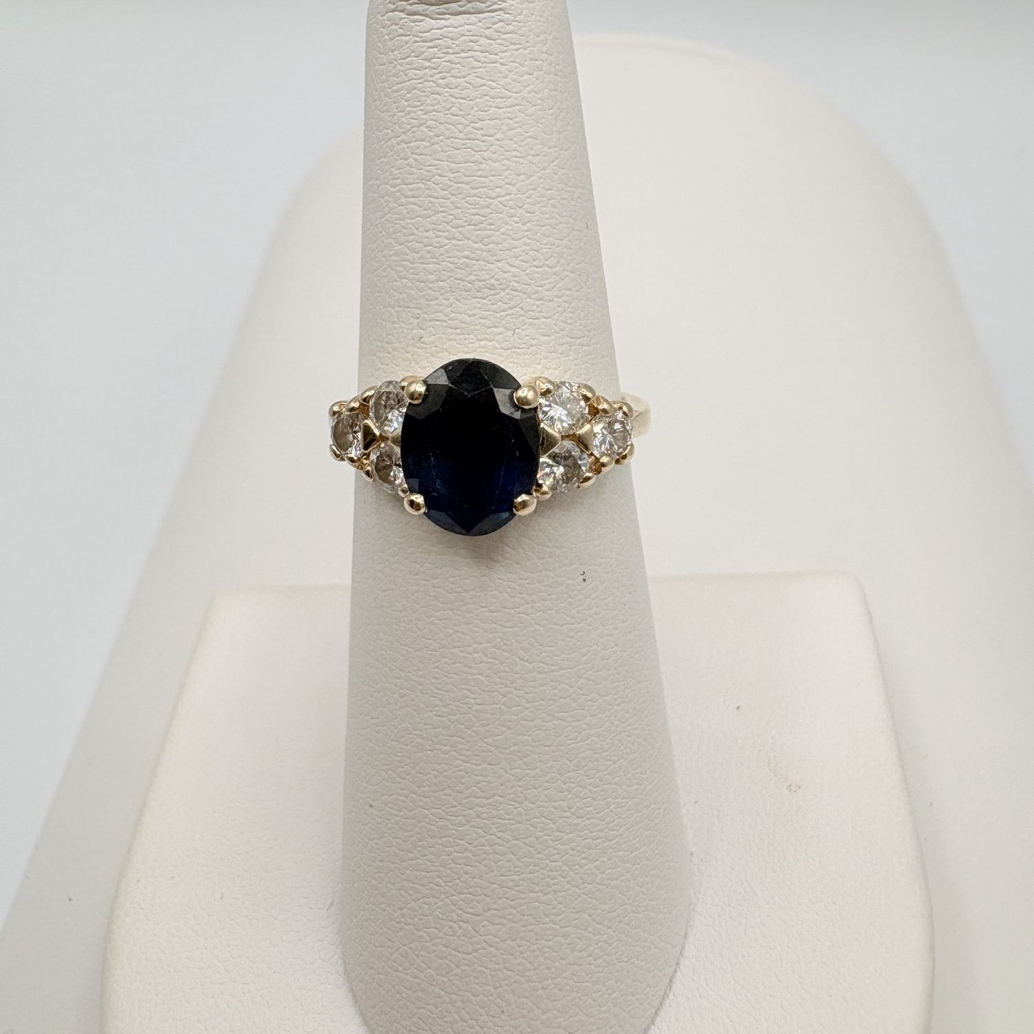 14K BLUE SAPPHIRE &amp; DIAMOND RING SIZE 6