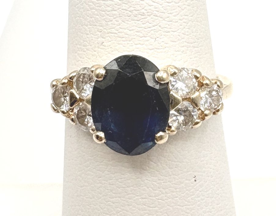 14K BLUE SAPPHIRE &amp; DIAMOND RING SIZE 6