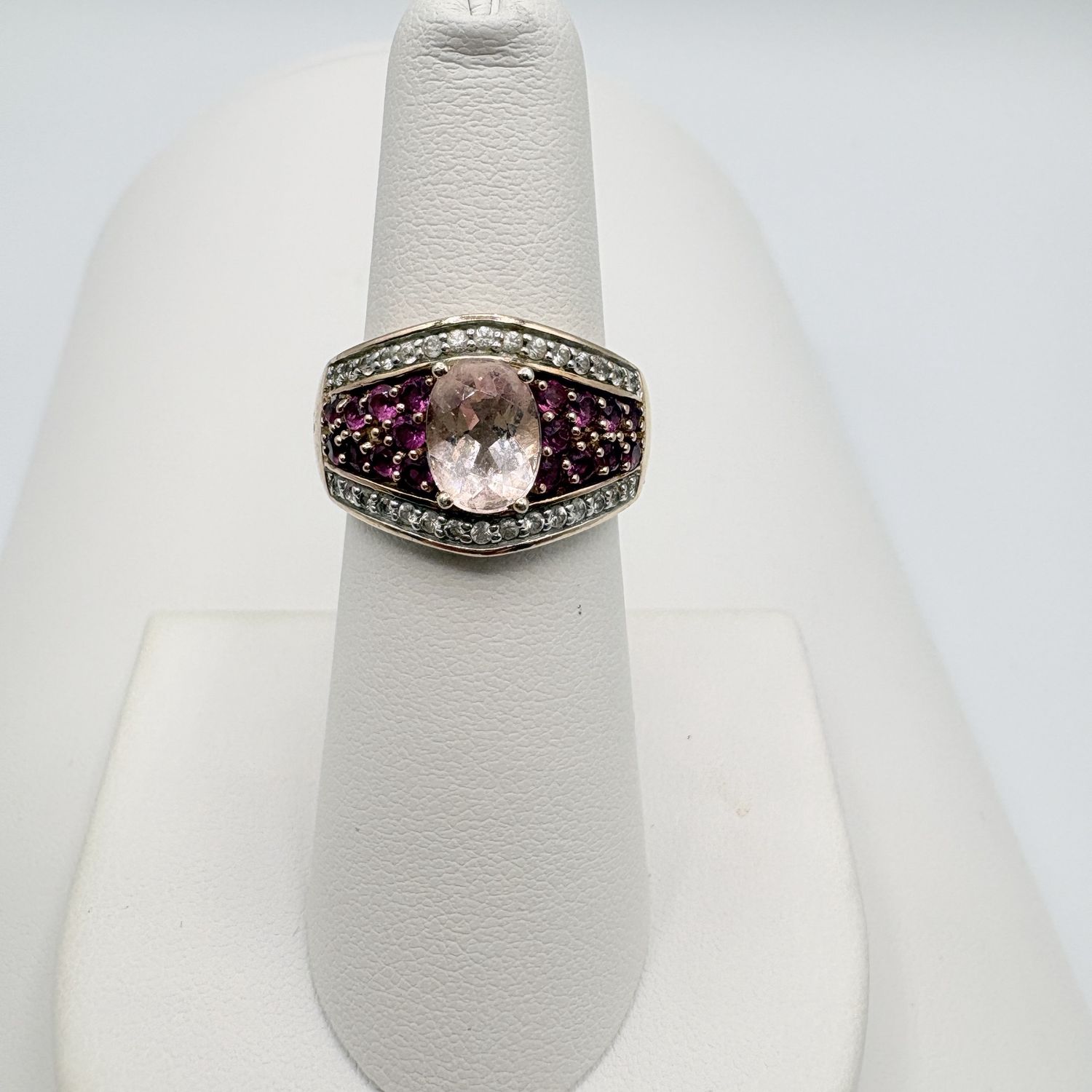 STERLING GOLD PLATED PINK &amp; CZ STONE