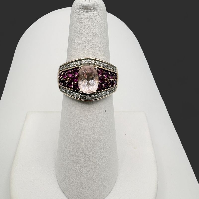 STERLING GOLD PLATED PINK &amp; CZ STONE