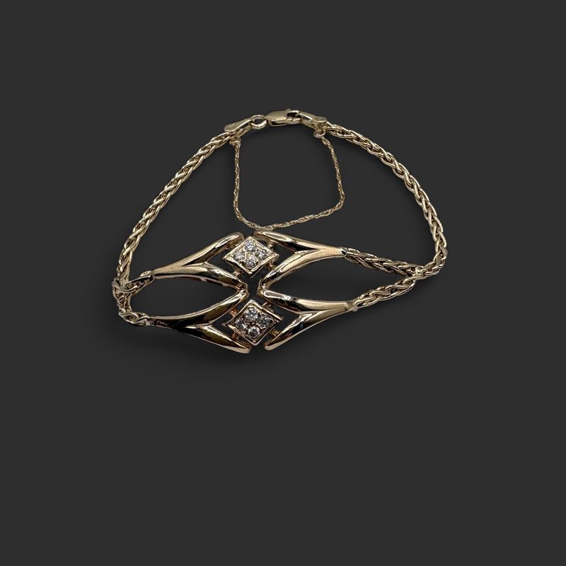14K DOUBLE "V" LINK DIAMOND BRACELET 7" IN YELLOW GOLD