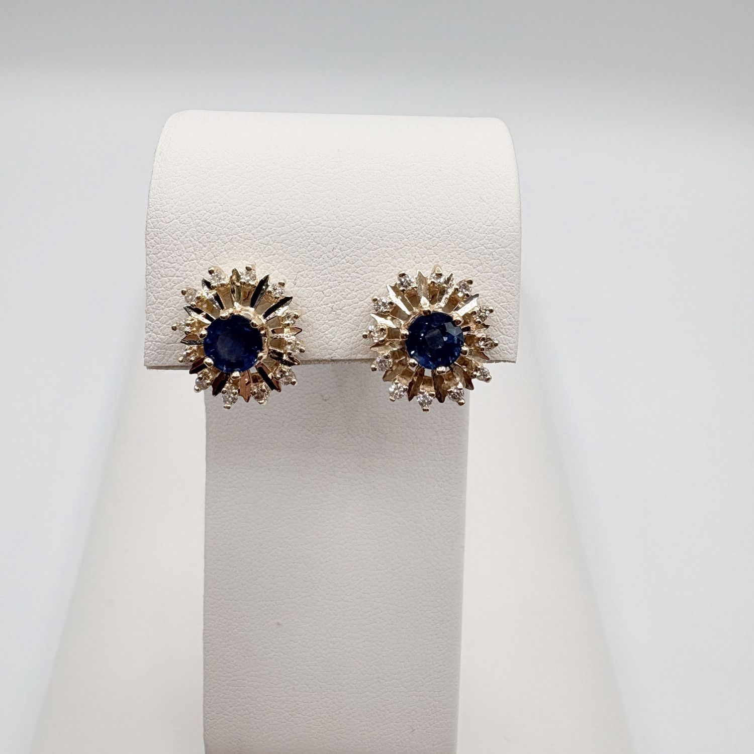 14K CORNFLOWER SAPPHIRE &amp; DIAMOND EARRINGS IN YELLOW GOLD
