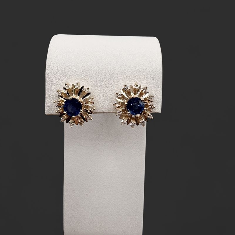 14K CORNFLOWER SAPPHIRE &amp; DIAMOND EARRINGS IN YELLOW GOLD