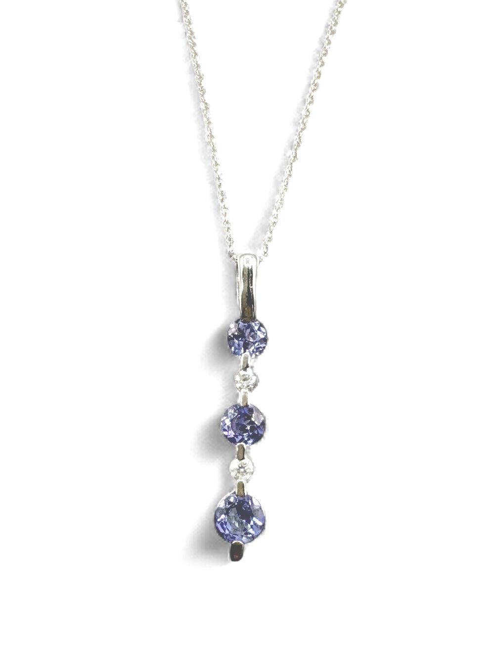 14K TANZANITE &amp; DIAMOND PENDANT IN WHITE GOLD WITH CHAIN 18"