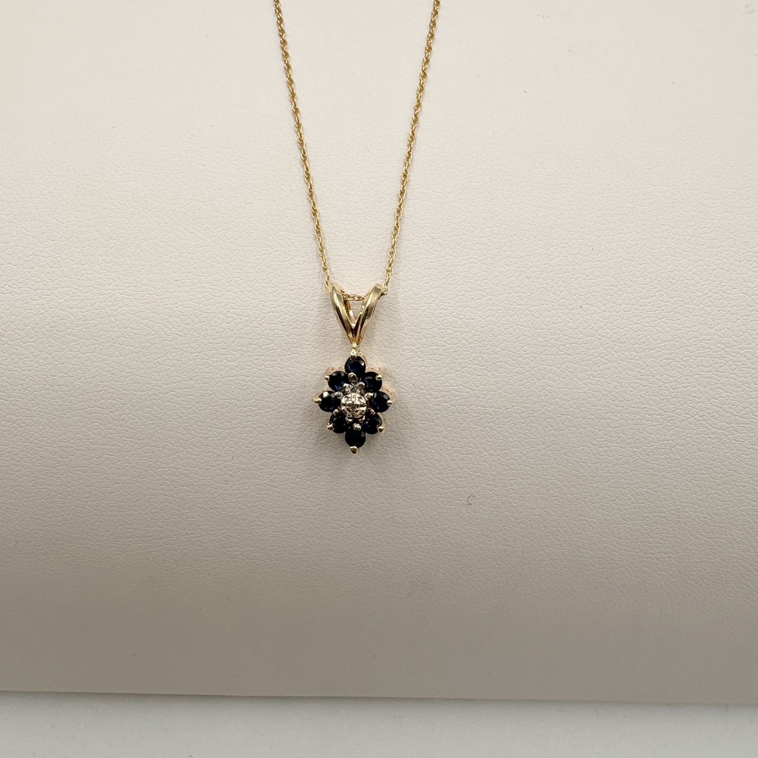 10K SAPPHIRE &amp; DIAMOND PENDANT IN YELLOW GOLD