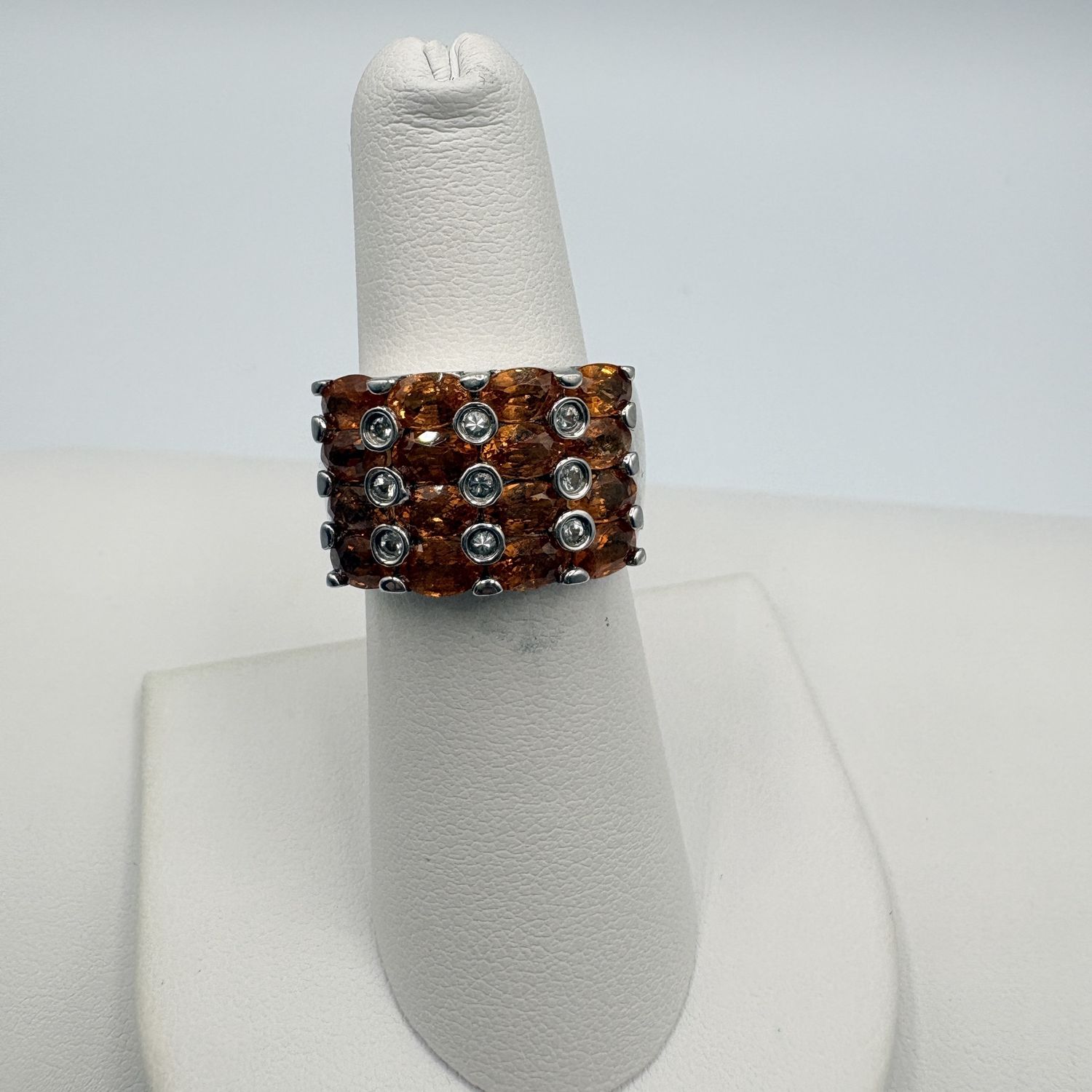 STERLING MULTIPLE ORANGE STONE RING SIZE 6
