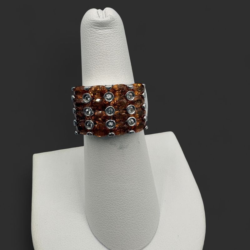 STERLING MULTIPLE ORANGE STONE RING SIZE 6