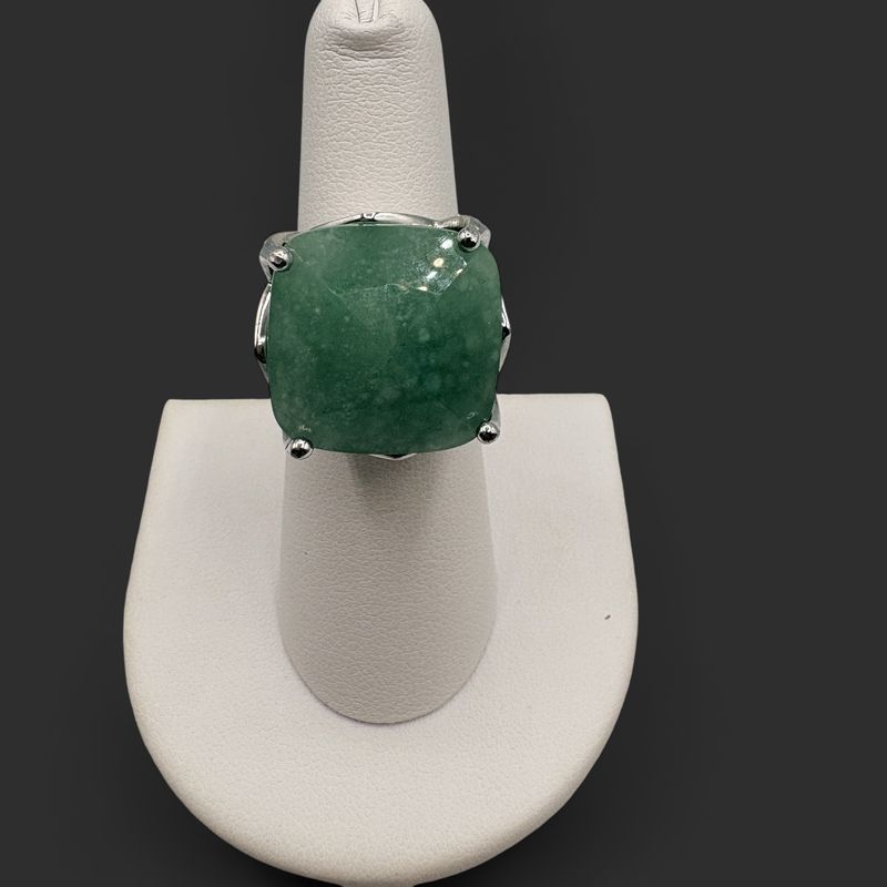 STERLING AVENTURINE CUSHION CUT RING SIZE 6