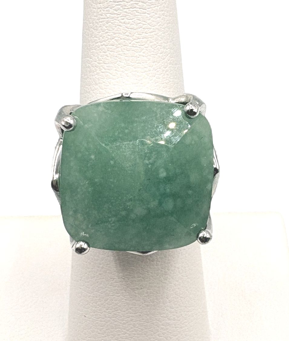 STERLING AVENTURINE CUSHION CUT RING SIZE 6