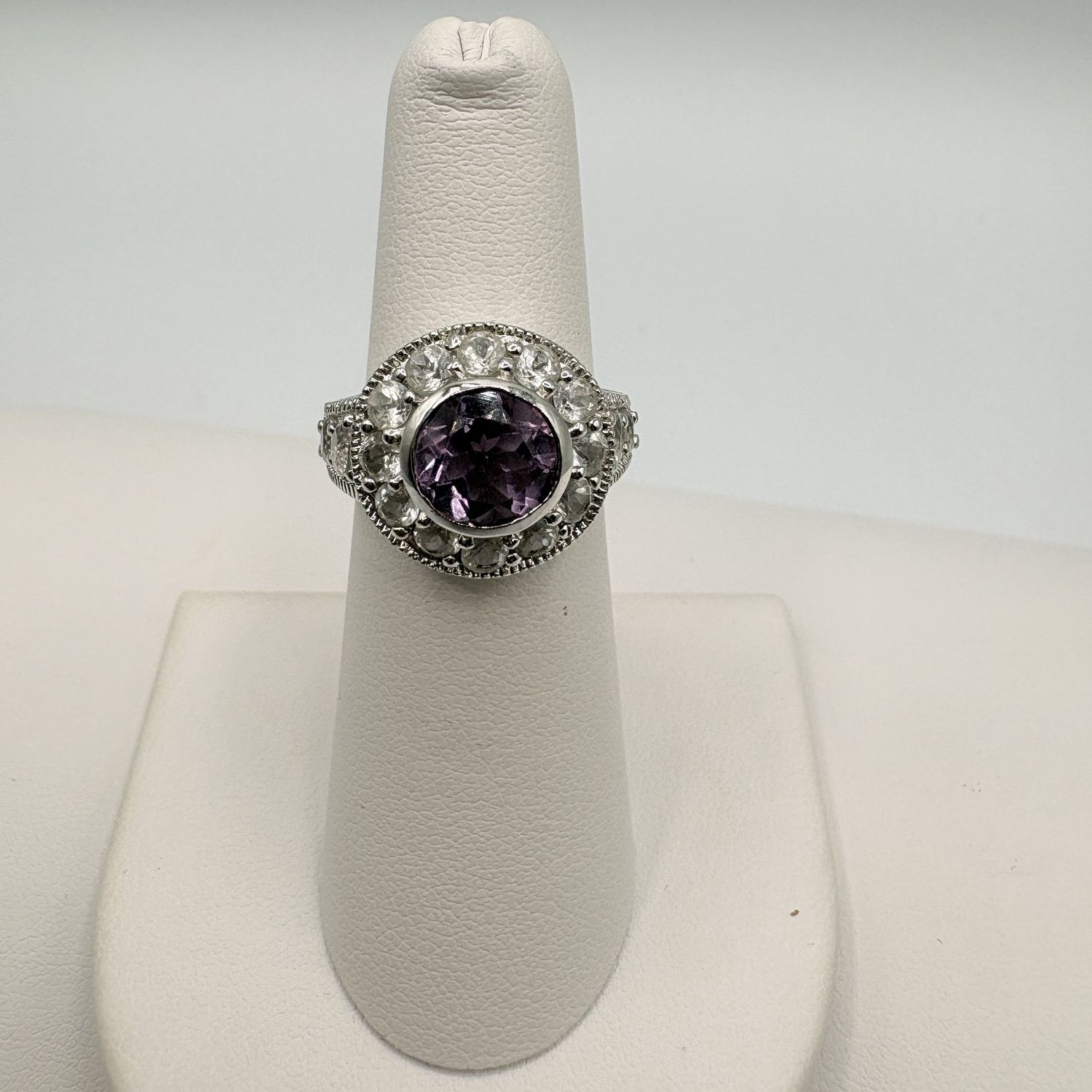 STERLING AMETHYST &amp; CZ RING SIZE 6
