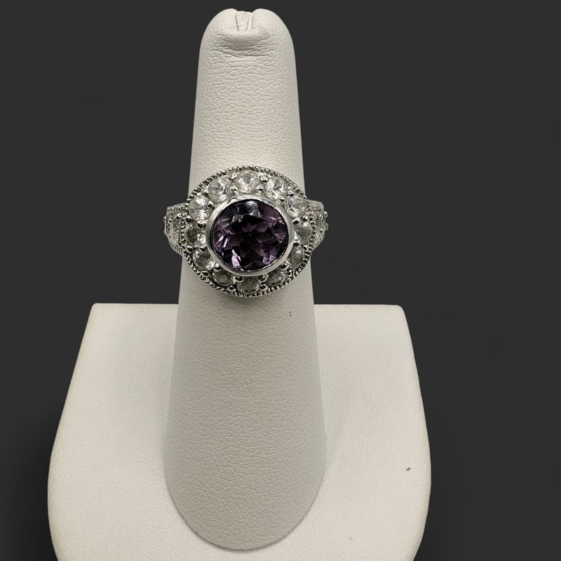 STERLING AMETHYST &amp; CZ RING SIZE 6
