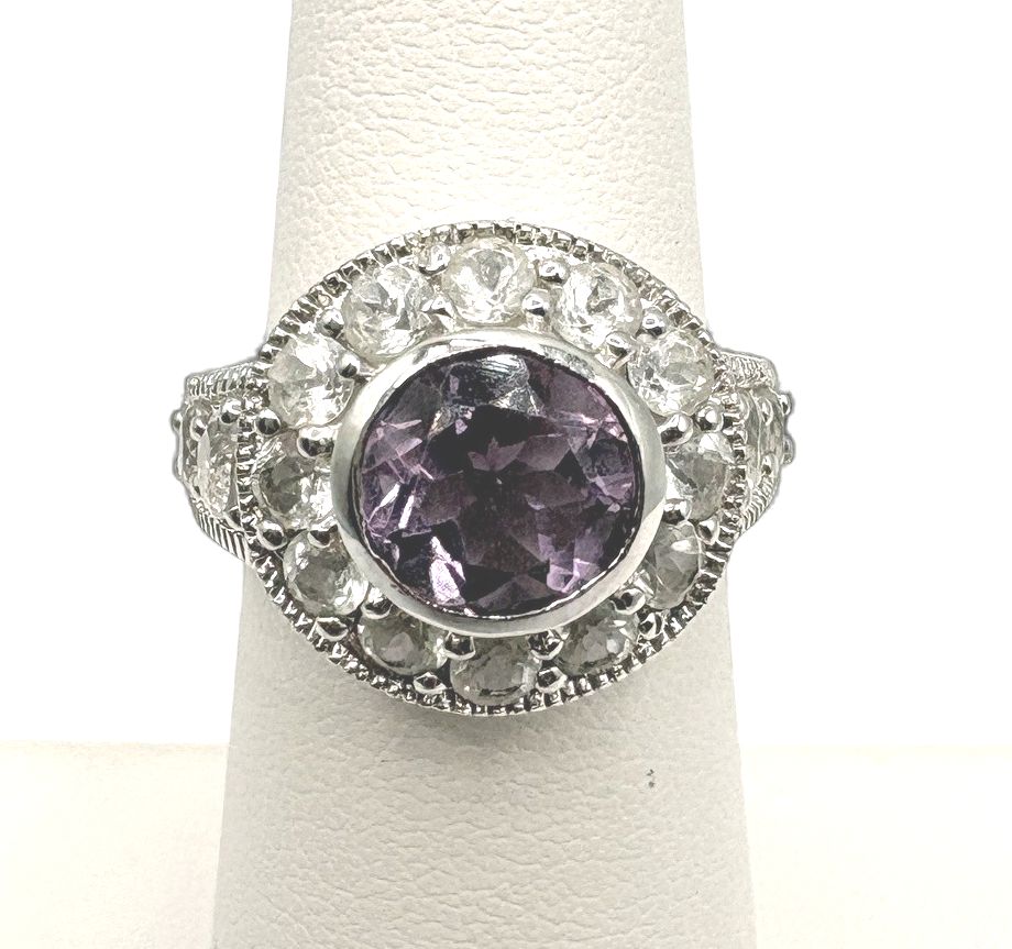 STERLING AMETHYST &amp; CZ RING SIZE 6