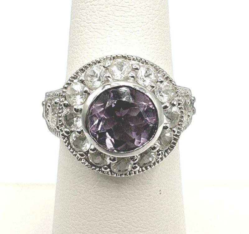 STERLING AMETHYST &amp; CZ RING SIZE 6