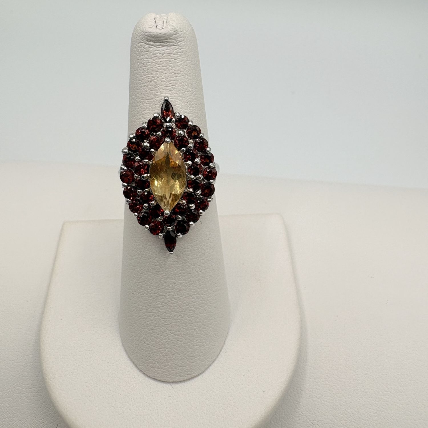 STERLING GARNET &amp; CITRINE RING SIZE 6.25