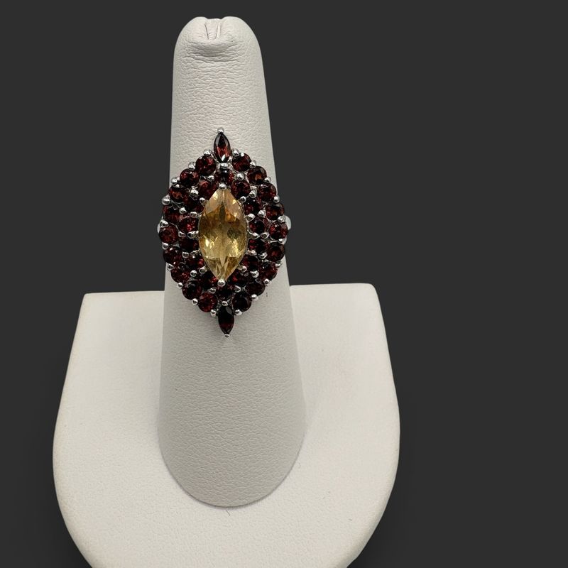STERLING GARNET &amp; CITRINE RING SIZE 6.25