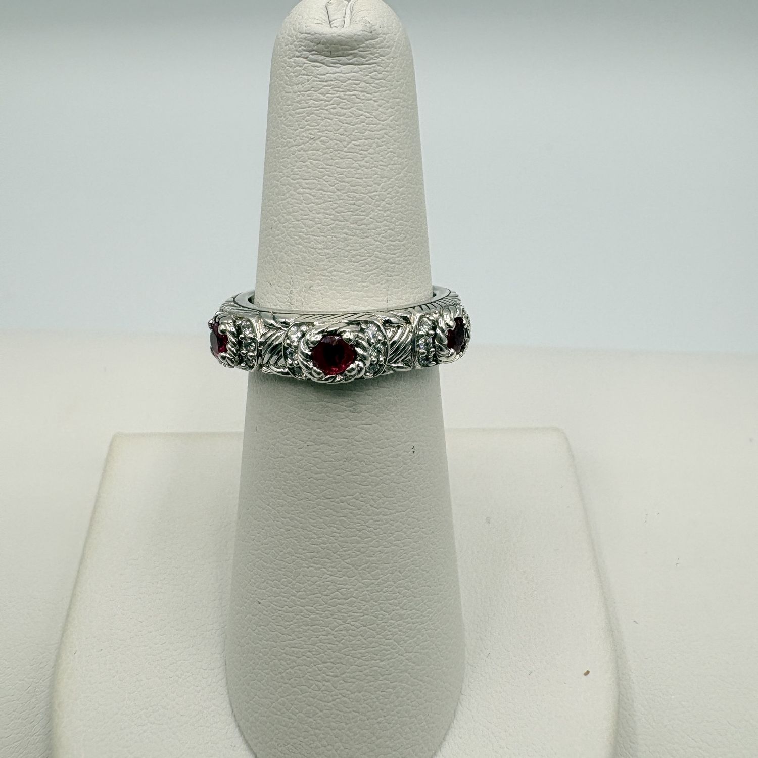STERLING RUBY &amp; CZ BAND SIZE 6 BY JUDITH RIPKA
