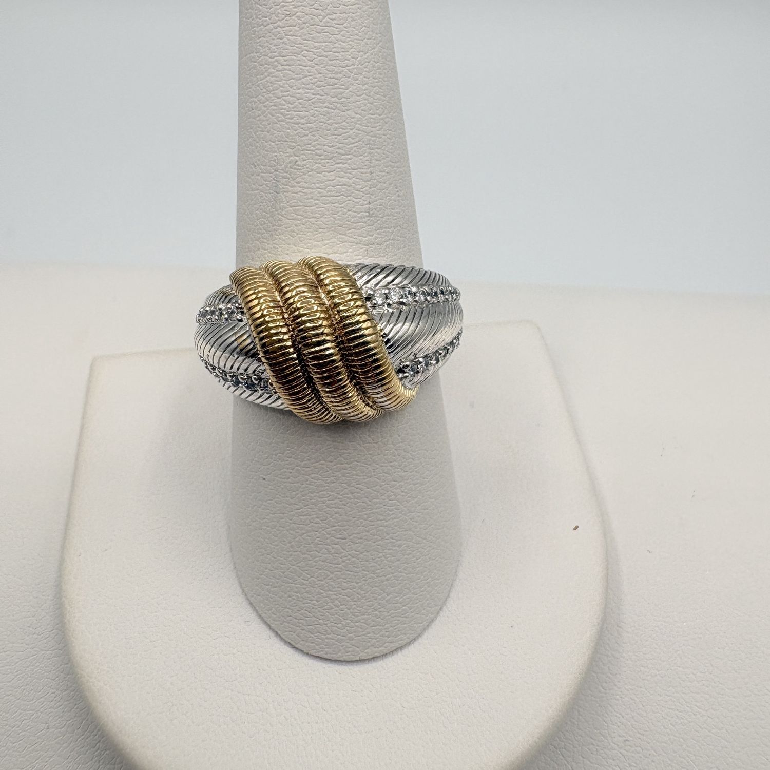 STERLING TWO TONE CZ RING BY JUDITH RIPKA SIZE 8