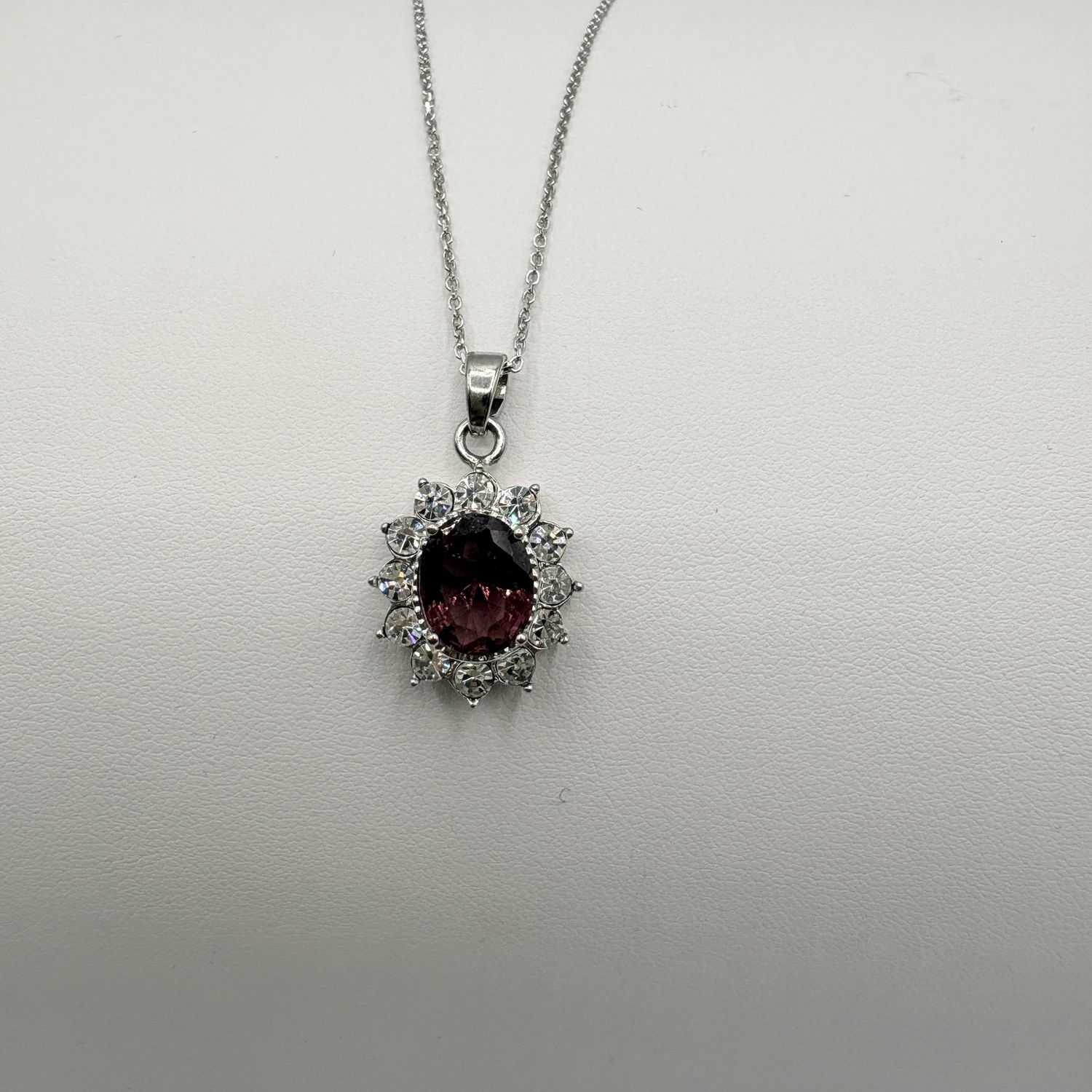 STERLING PURPLE STONE &amp; CZ PENDANT AND CHAIN 20"