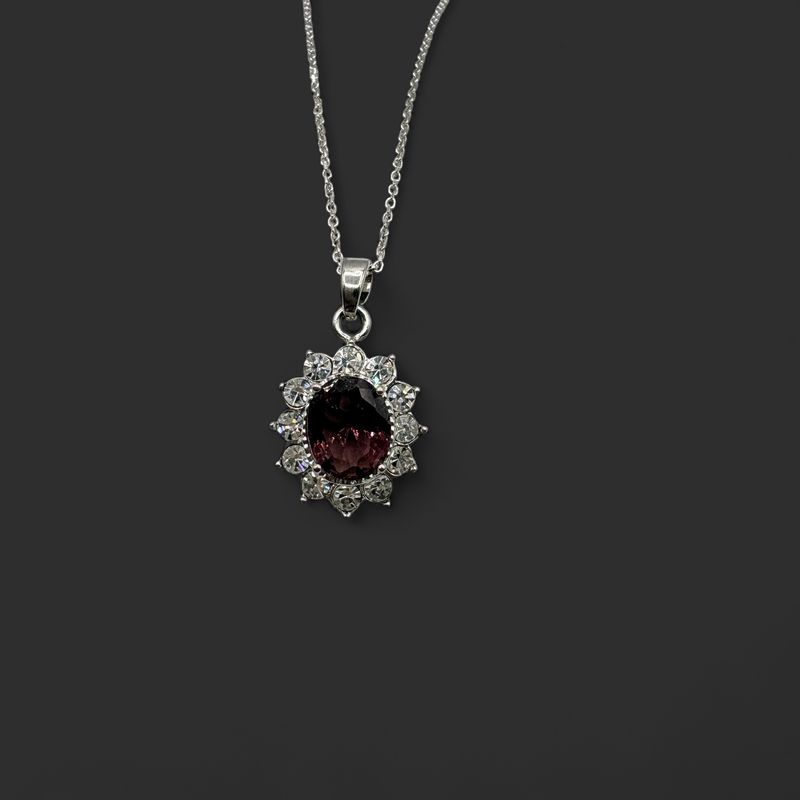STERLING PURPLE STONE &amp; CZ PENDANT AND CHAIN 20"