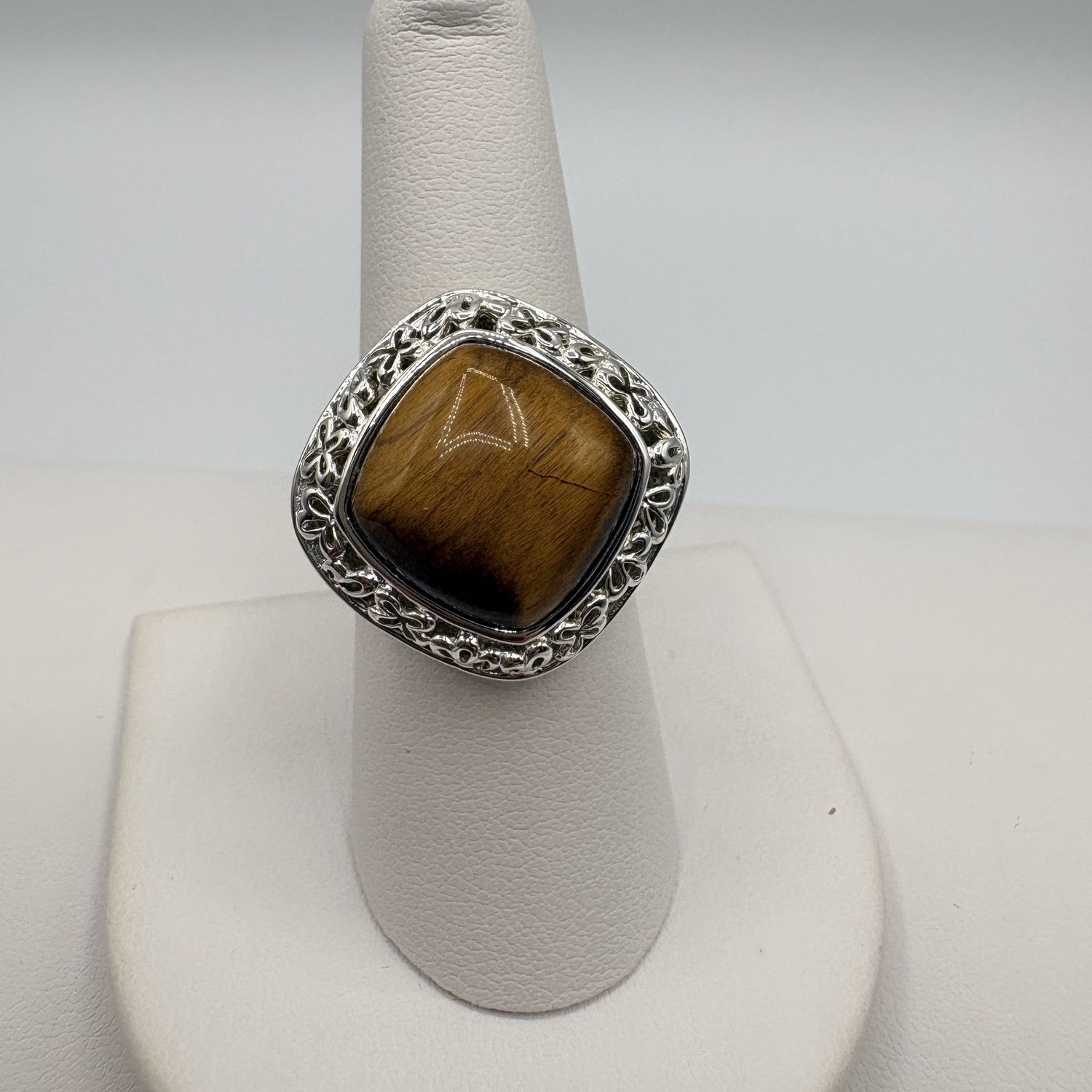 STERLING SQUARE TIGER'S EYE RING SIZE 8
