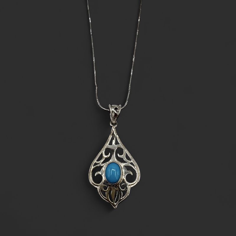 STERLING SLEEPING BEAUTY TURQUOISE PENDANT WITH CHAIN 18"