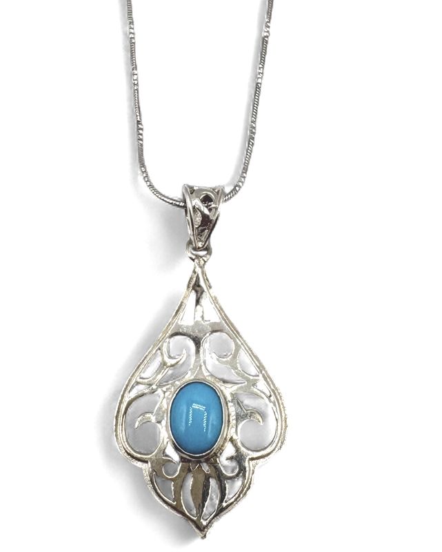 STERLING SLEEPING BEAUTY TURQUOISE PENDANT WITH CHAIN 18"