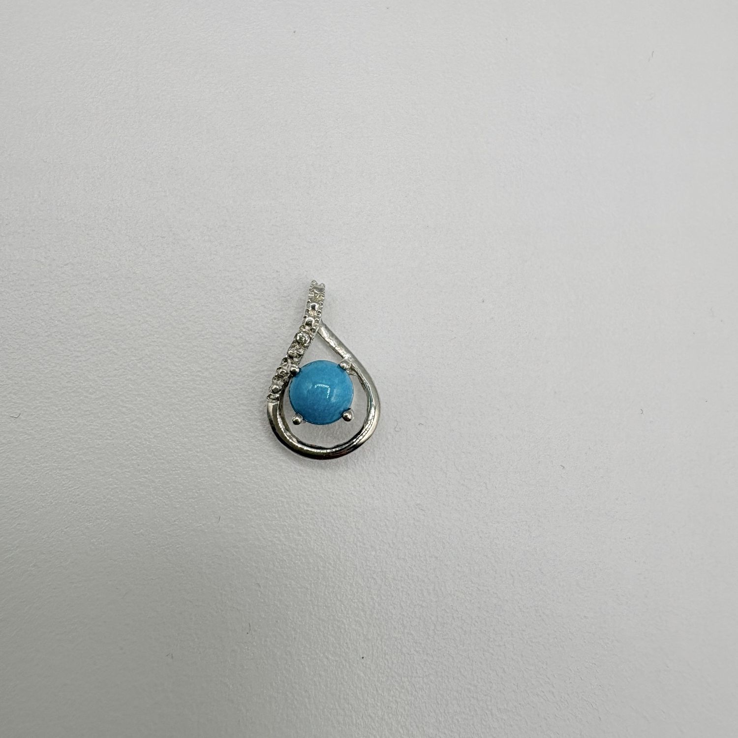 STERLING SLEEPING BEAUTY TURQUOISE &amp; CZ PENDANT WITH 20" CHAIN