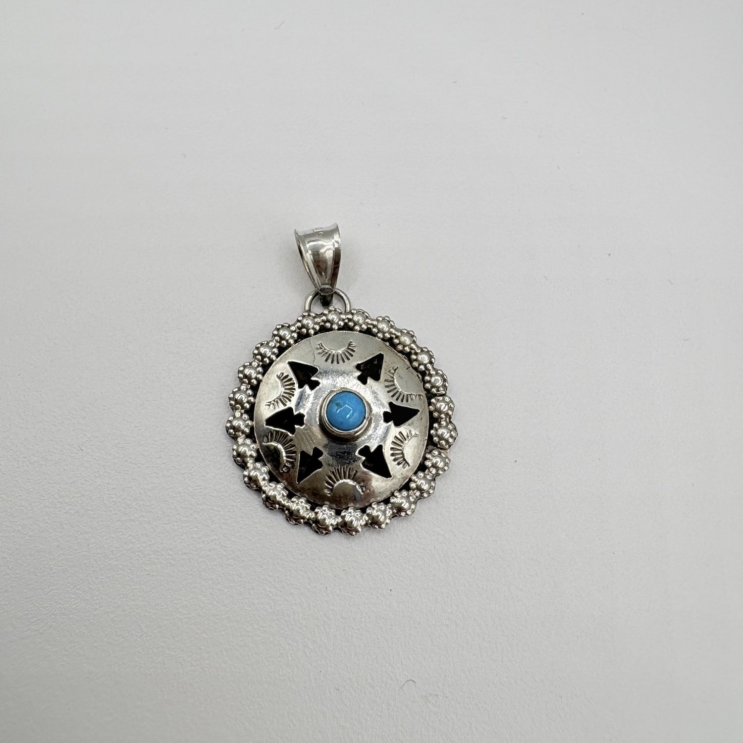 STERLING TURQUOISE CIRCLE PENDANT WITH 20" CHAIN