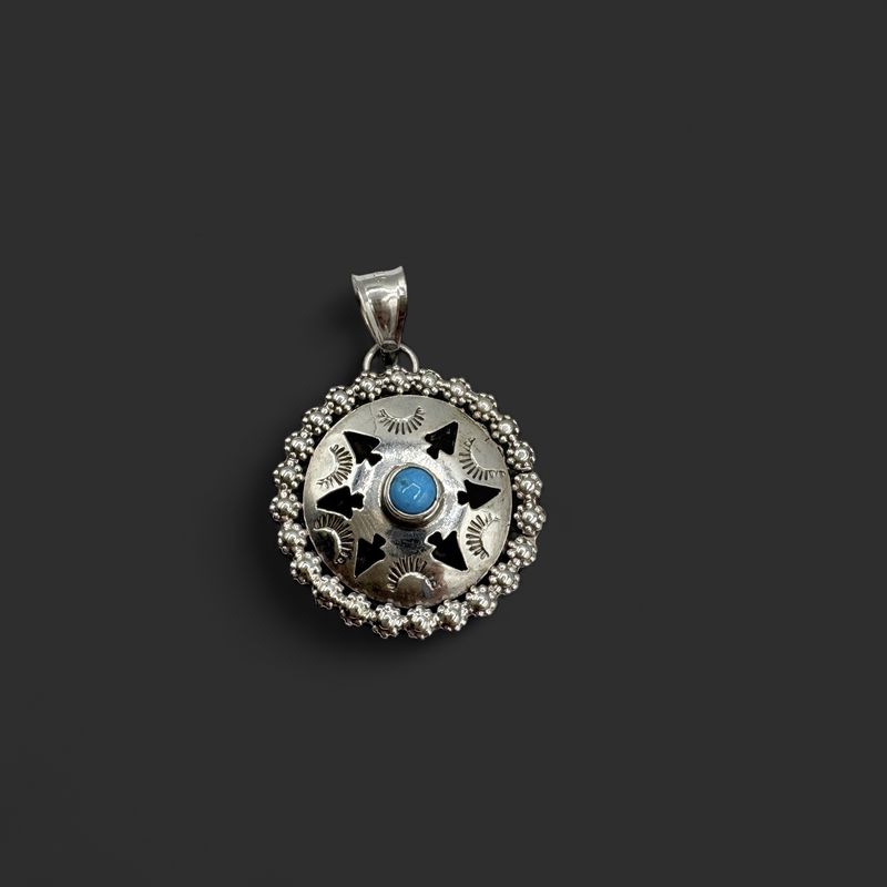 STERLING TURQUOISE CIRCLE PENDANT WITH 20" CHAIN