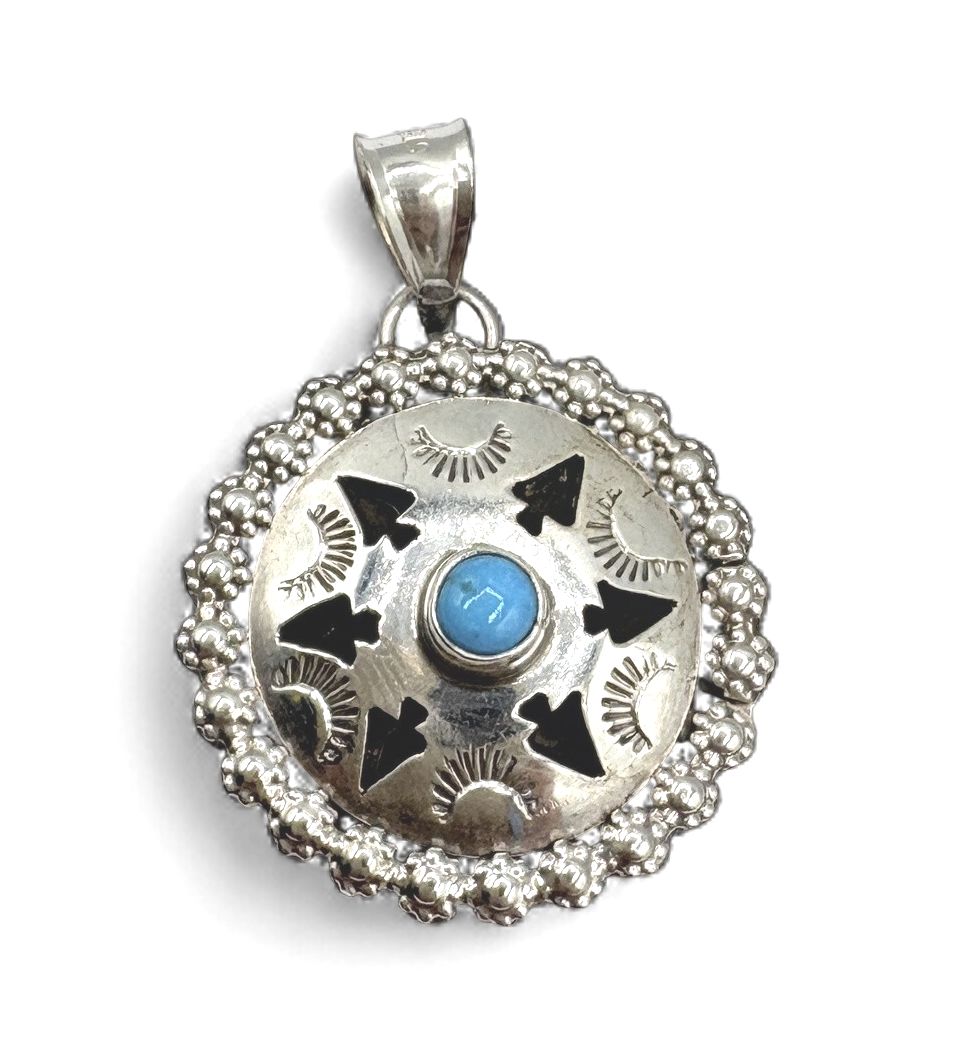 STERLING TURQUOISE CIRCLE PENDANT WITH 20" CHAIN