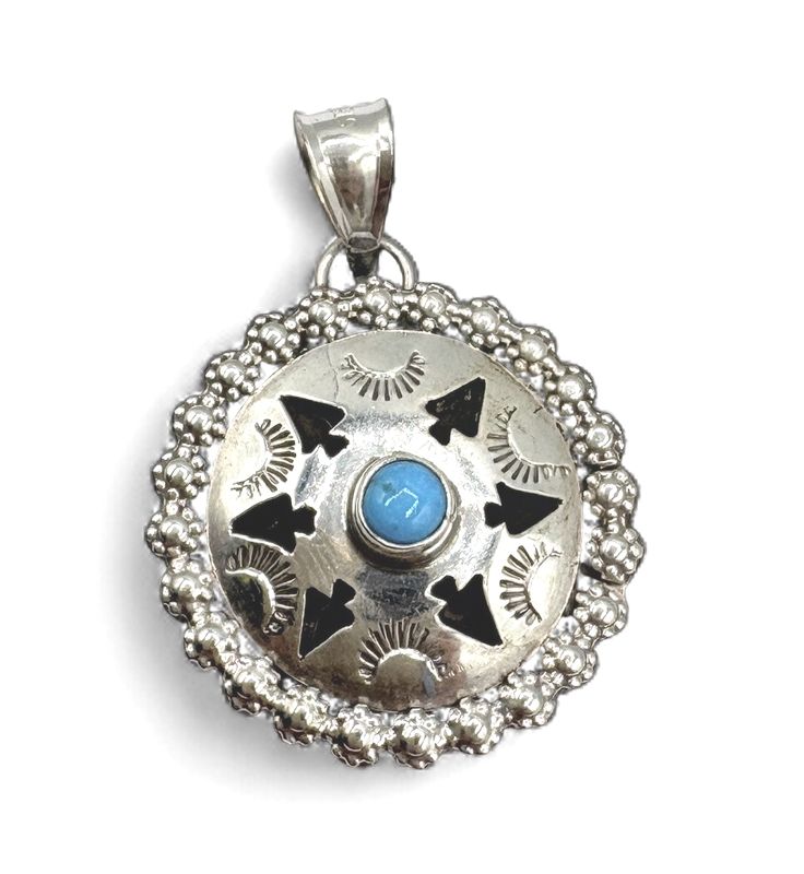 STERLING TURQUOISE CIRCLE PENDANT WITH 20" CHAIN